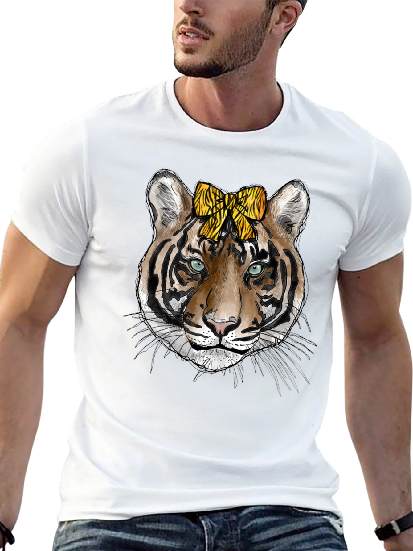 Tiger Face Graphic Print Mens Black T-Shirt