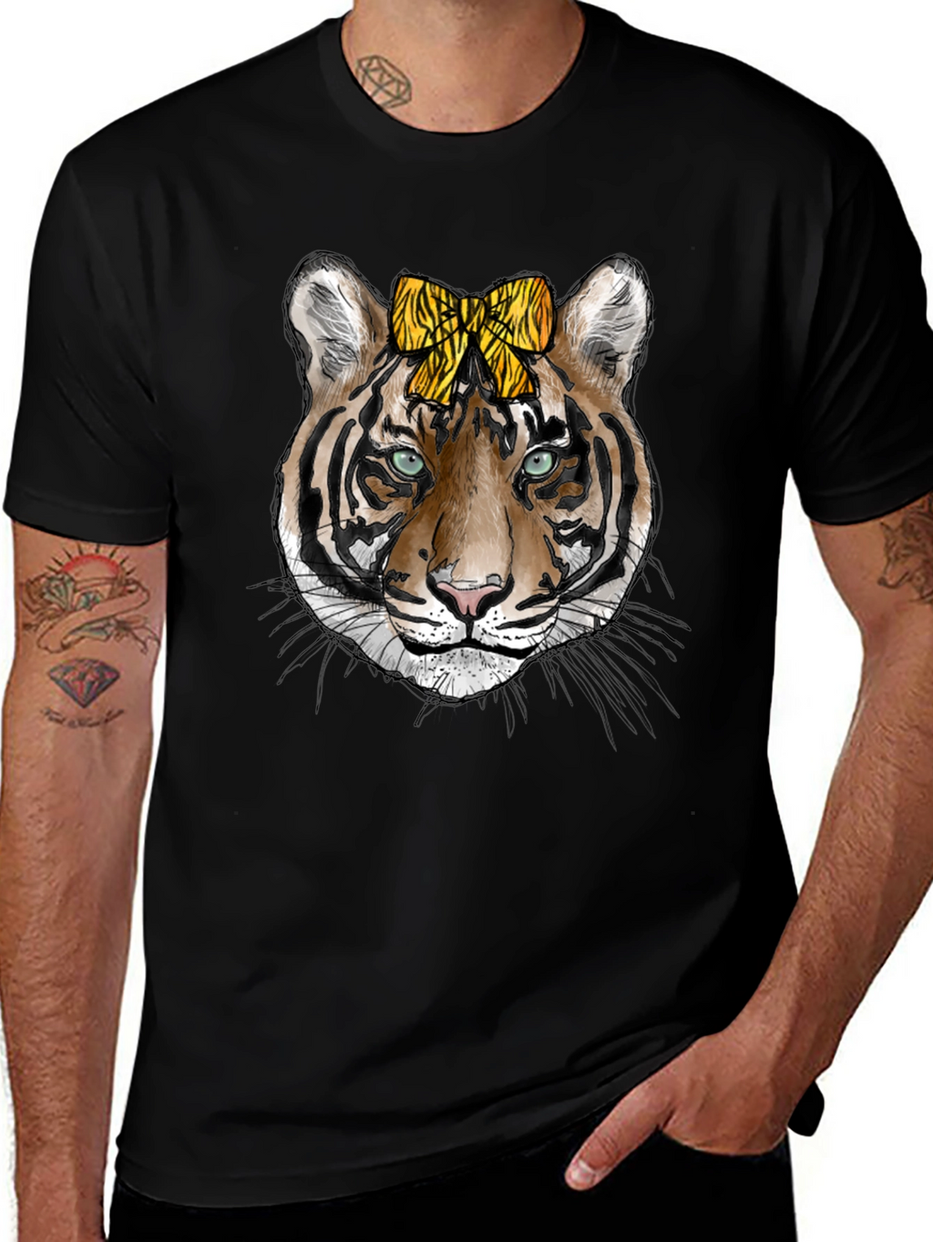Tiger Face Graphic Print Mens Black T-Shirt