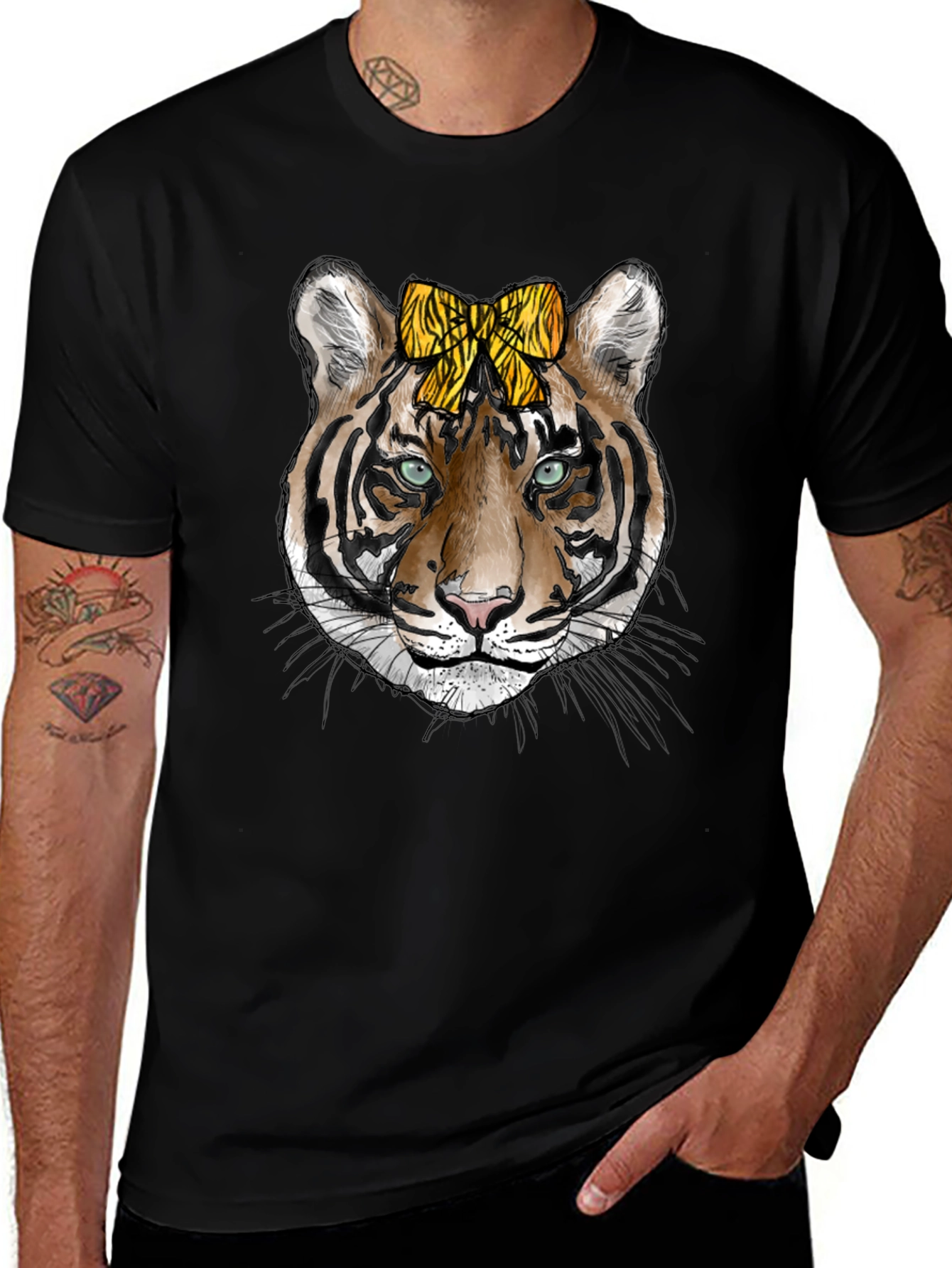 Tiger Face Graphic Print Mens Black T-Shirt