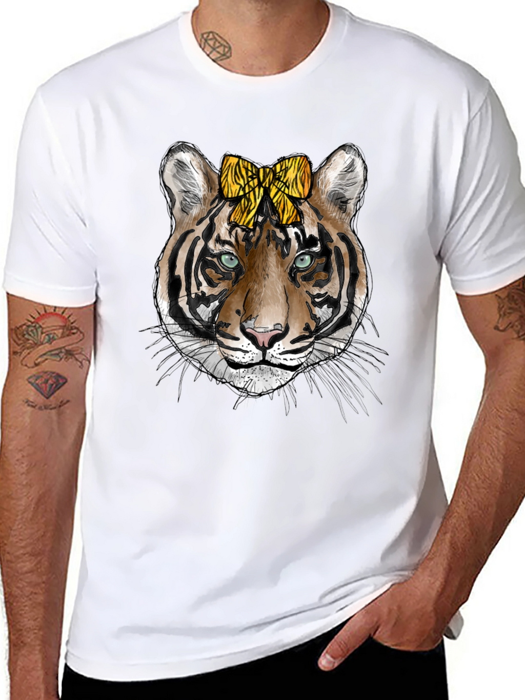 Tiger Face Graphic Print Mens Black T-Shirt