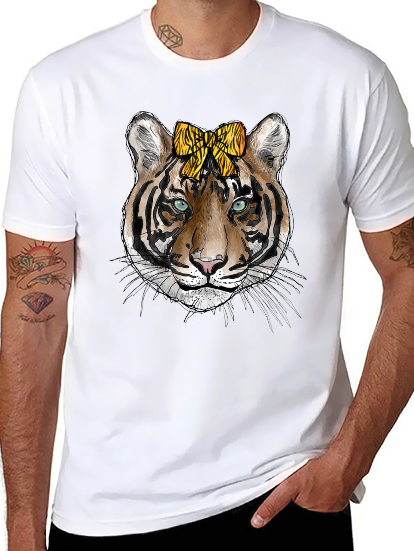 Tiger Face Graphic Print Mens Black T-Shirt