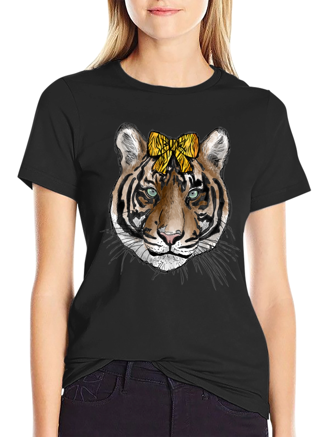 Tiger Face Graphic Print Mens Black T-Shirt
