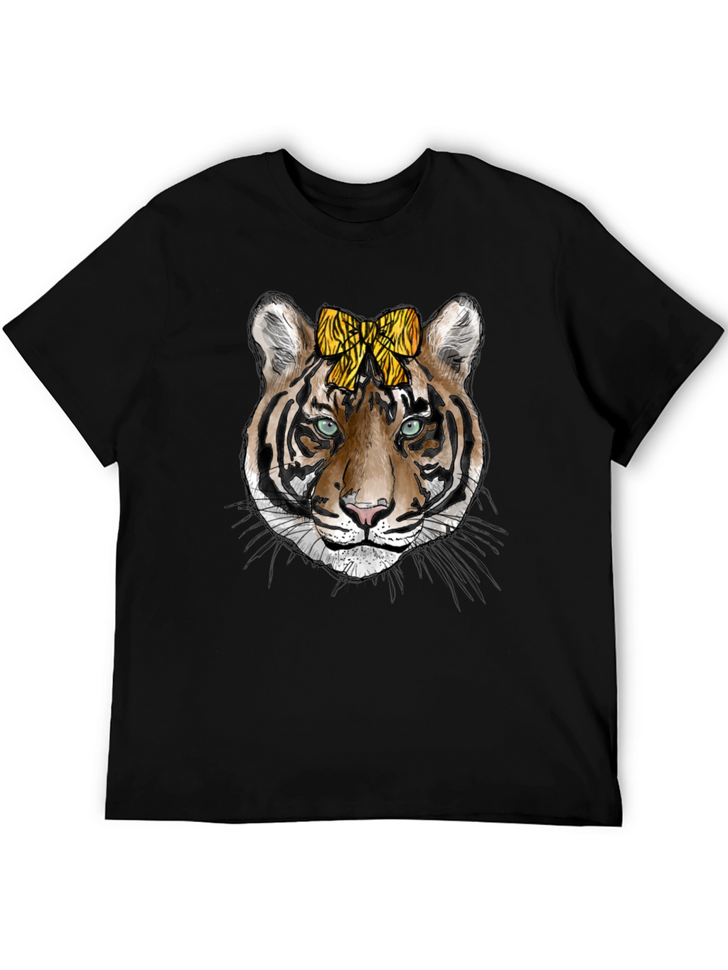 Tiger Face Graphic Print Mens Black T-Shirt