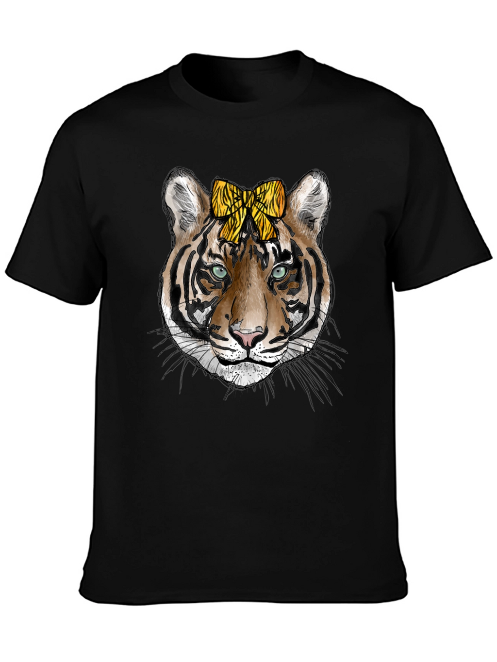 Tiger Face Graphic Print Mens Black T-Shirt