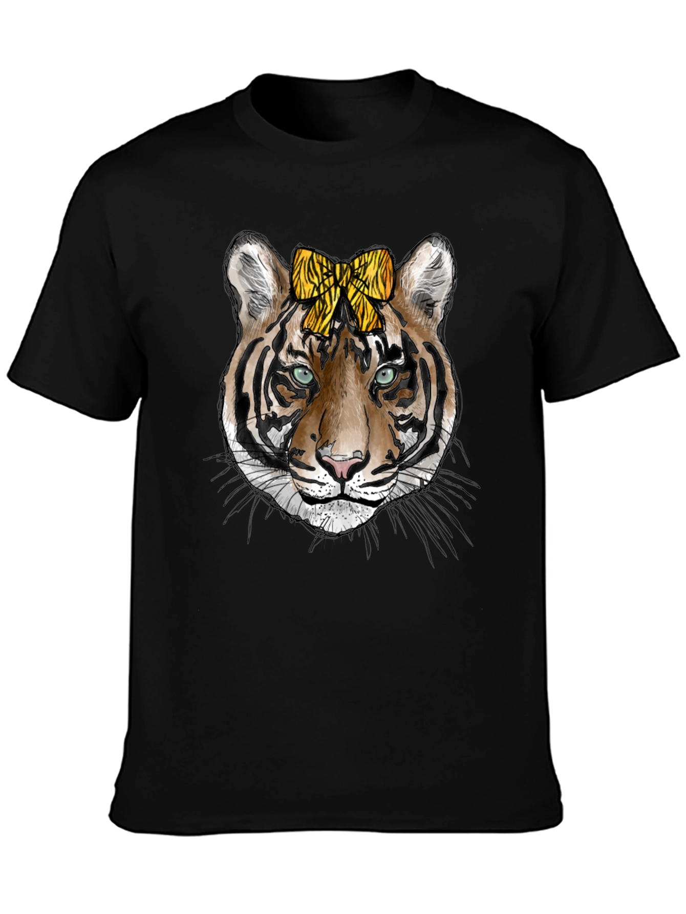 Tiger Face Graphic Print Mens Black T-Shirt