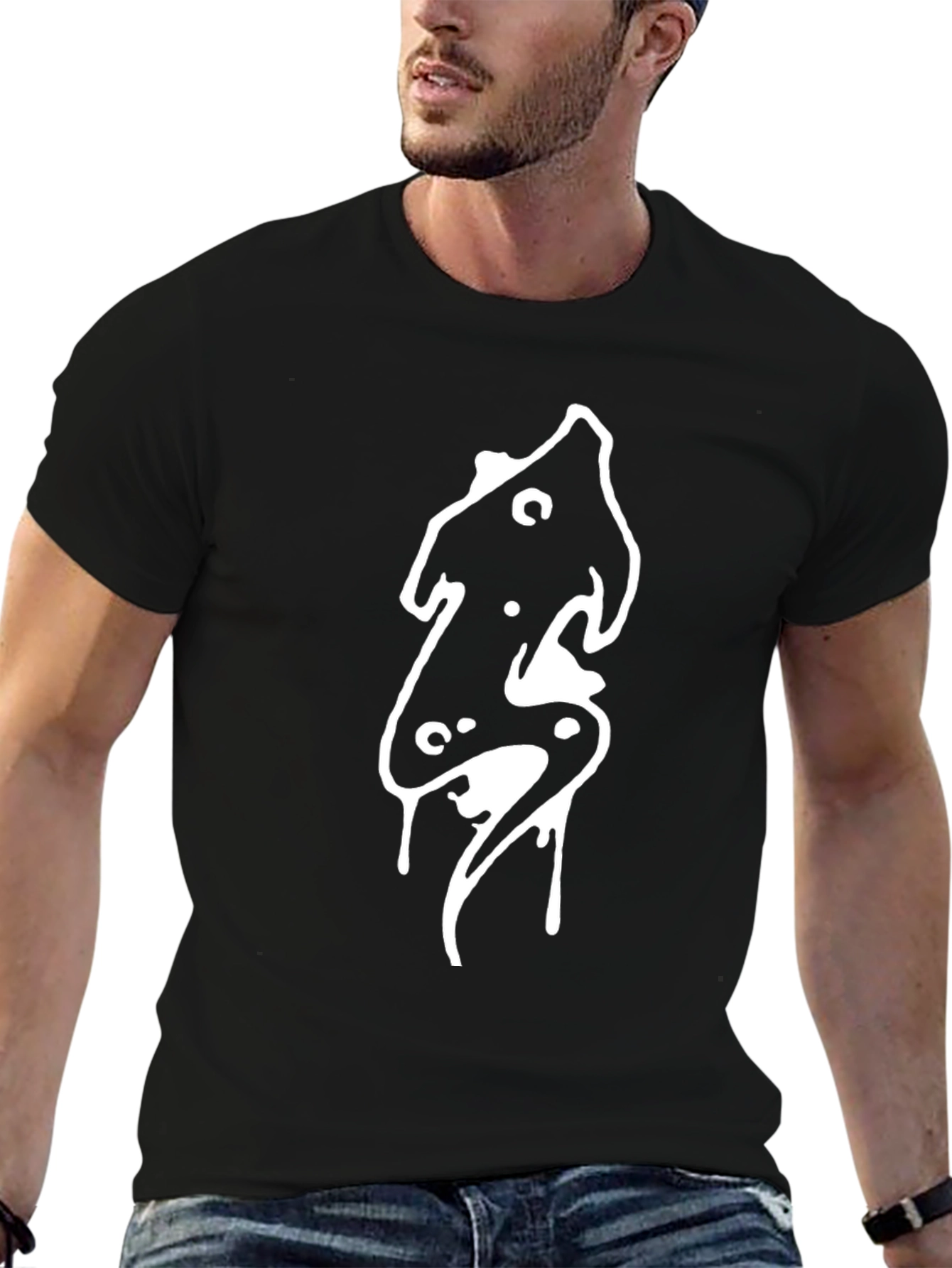Black Graphic Tee - Abstract Drip Design