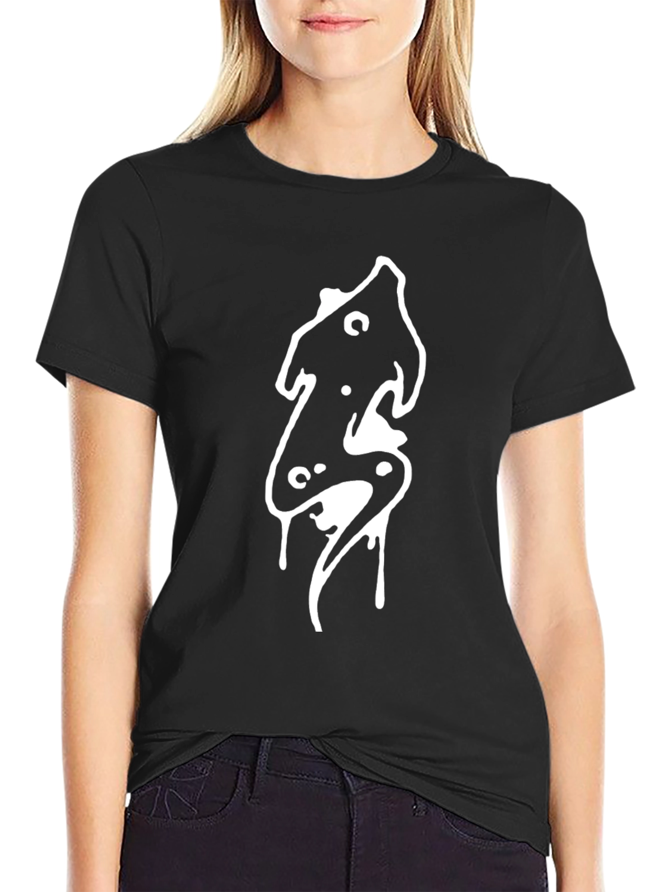 Black Graphic Tee - Abstract Drip Design
