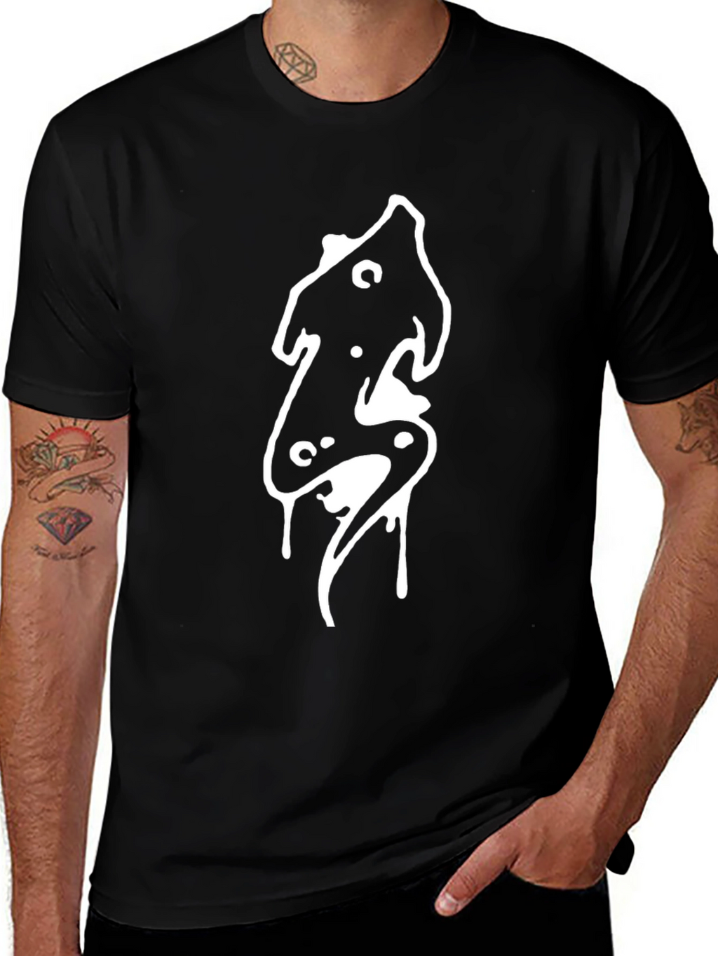 Black Graphic Tee - Abstract Drip Design