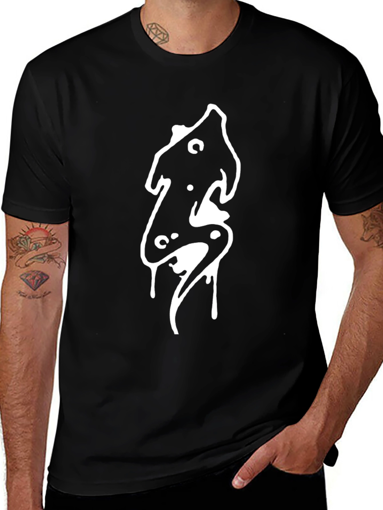 Black Graphic Tee - Abstract Drip Design