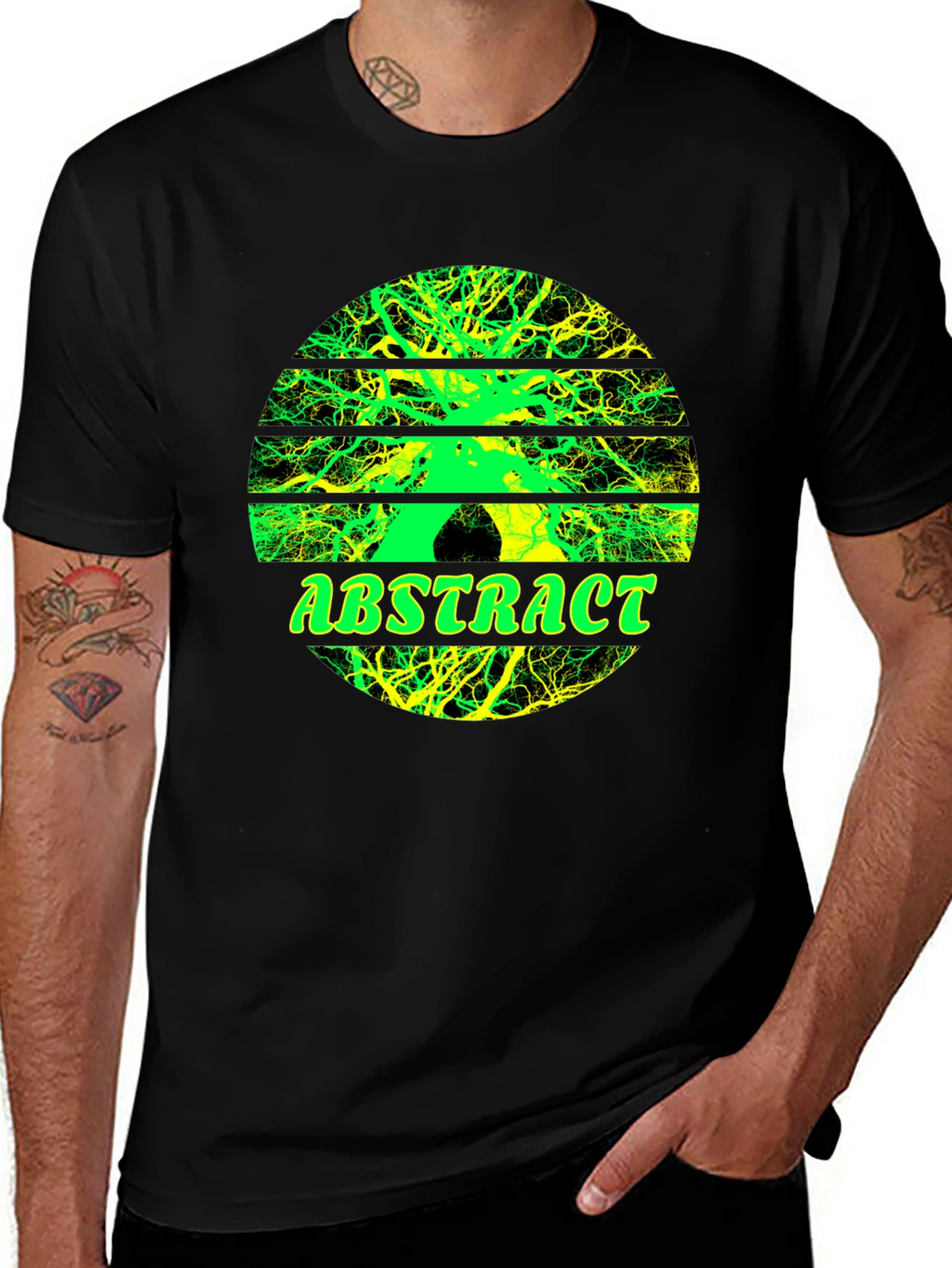 Abstract Tree Graphic Tee - Stylish Mens Black T-Shirt