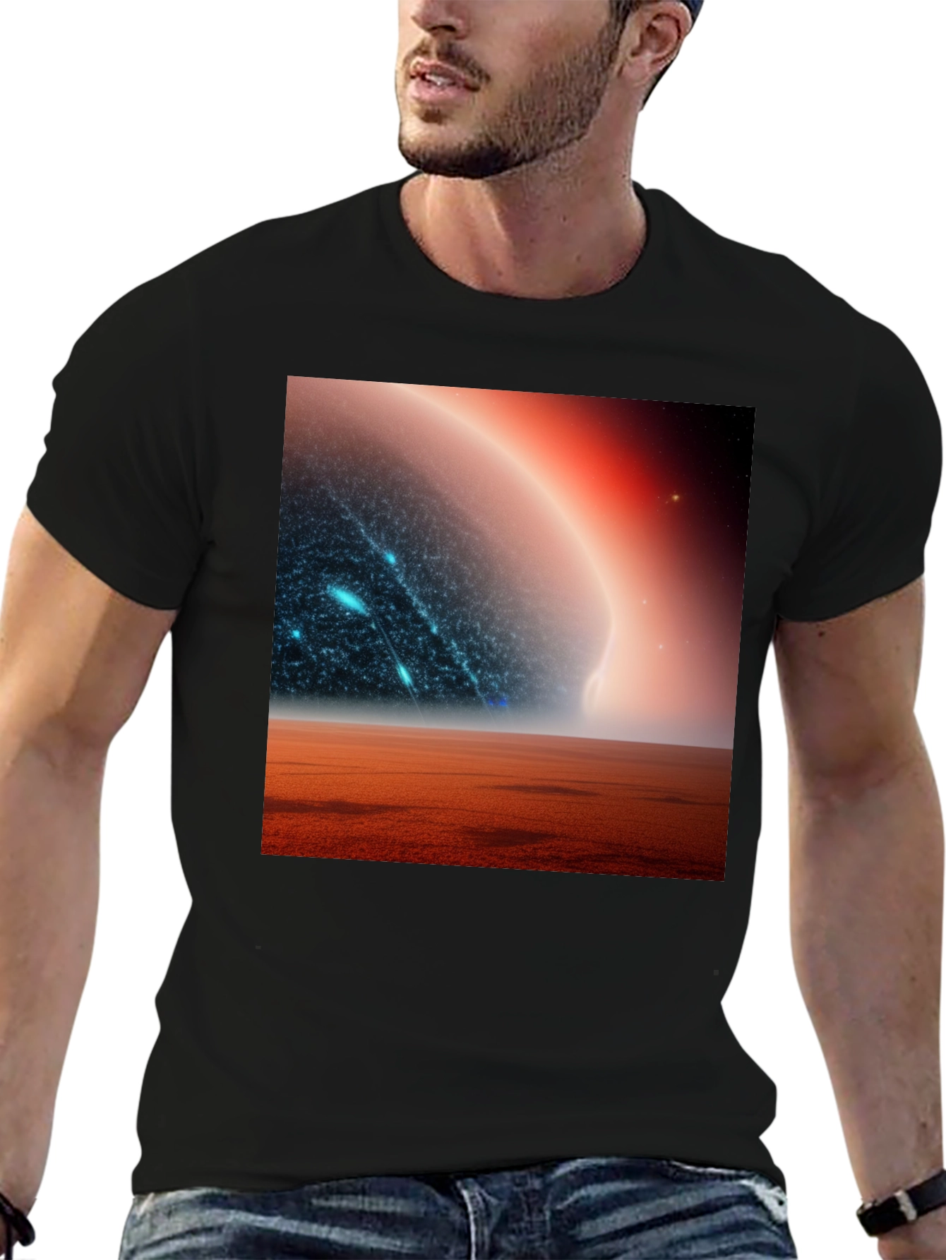 Sci-Fi Planetscape Black T-Shirt