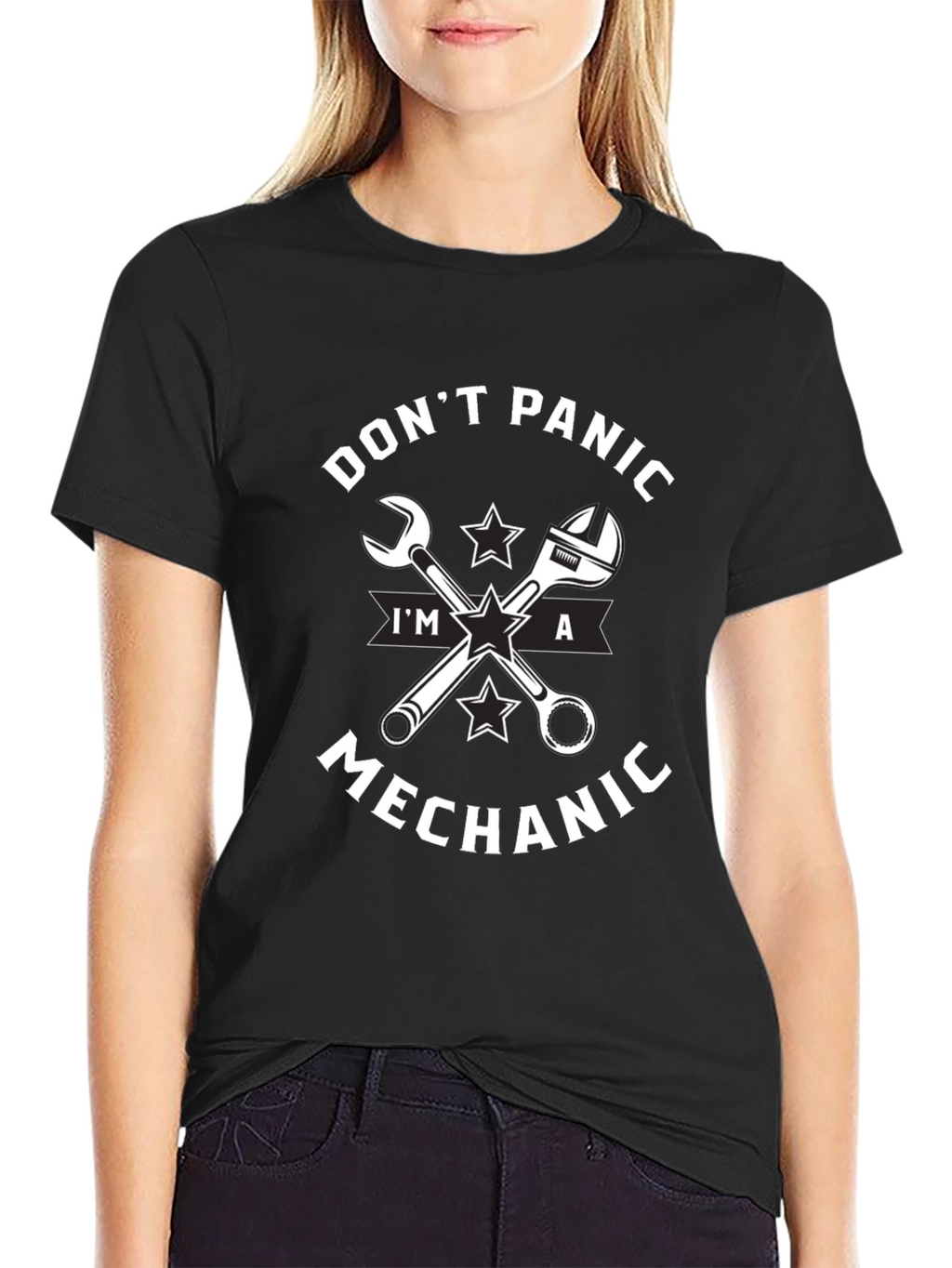 Dont Panic Im a Mechanic Black T-Shirt