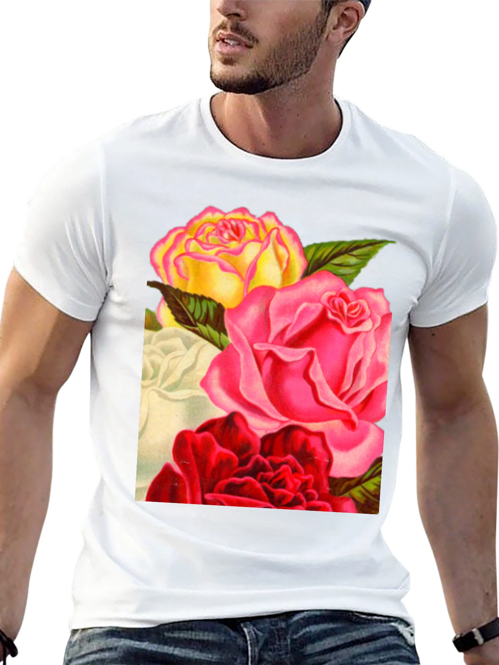 Floral Roses Graphic Tee - Black Casual T-Shirt