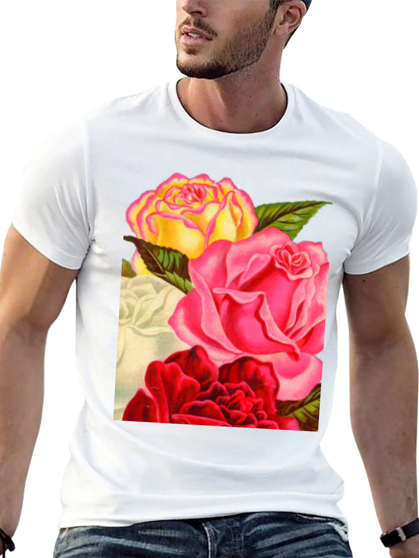 Floral Roses Graphic Tee - Black Casual T-Shirt