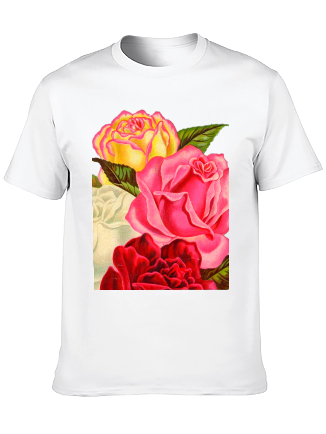 Floral Roses Graphic Tee - Black Casual T-Shirt