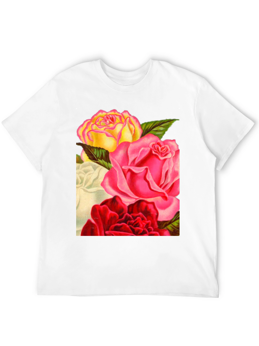 Floral Roses Graphic Tee - Black Casual T-Shirt