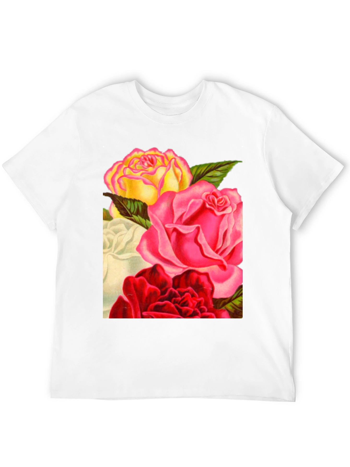 Floral Roses Graphic Tee - Black Casual T-Shirt