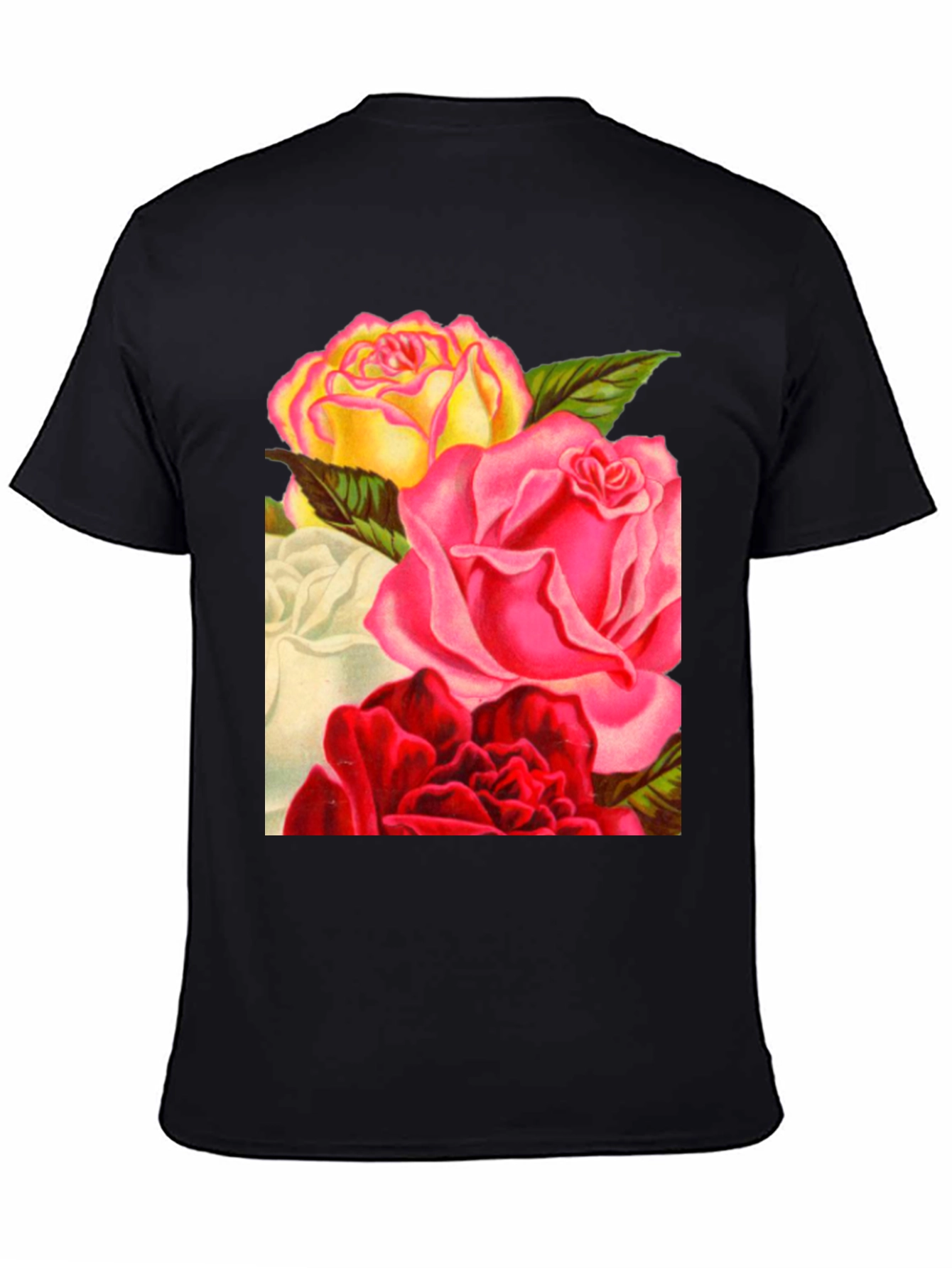 Floral Roses Graphic Tee - Black Casual T-Shirt