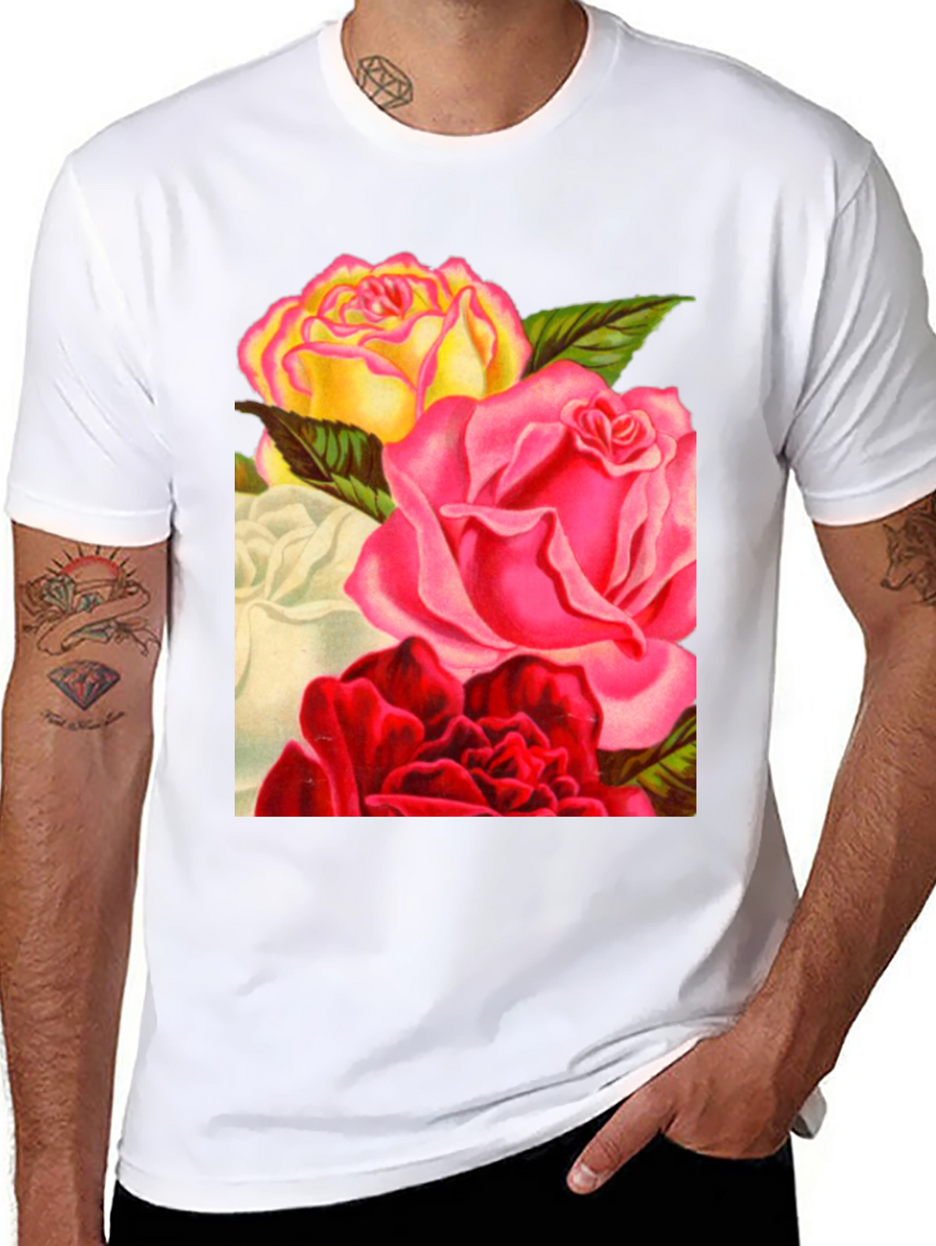 Floral Roses Graphic Tee - Black Casual T-Shirt