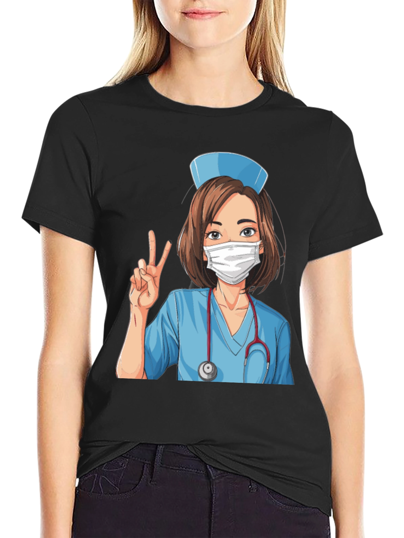 Nurse Cartoon Graphic T-Shirt