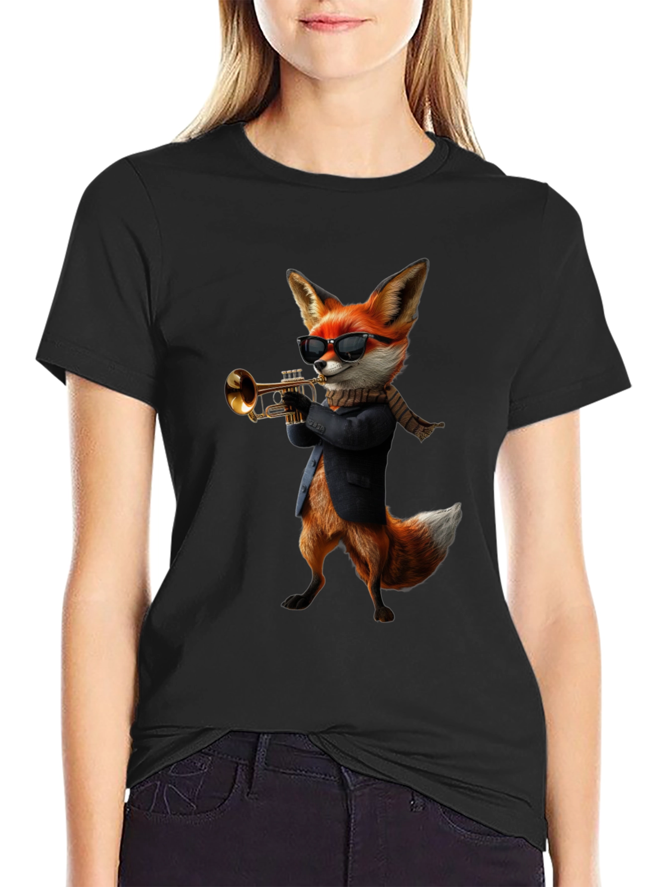 Cool Fox Trumpet Player Graphic T-Shirt