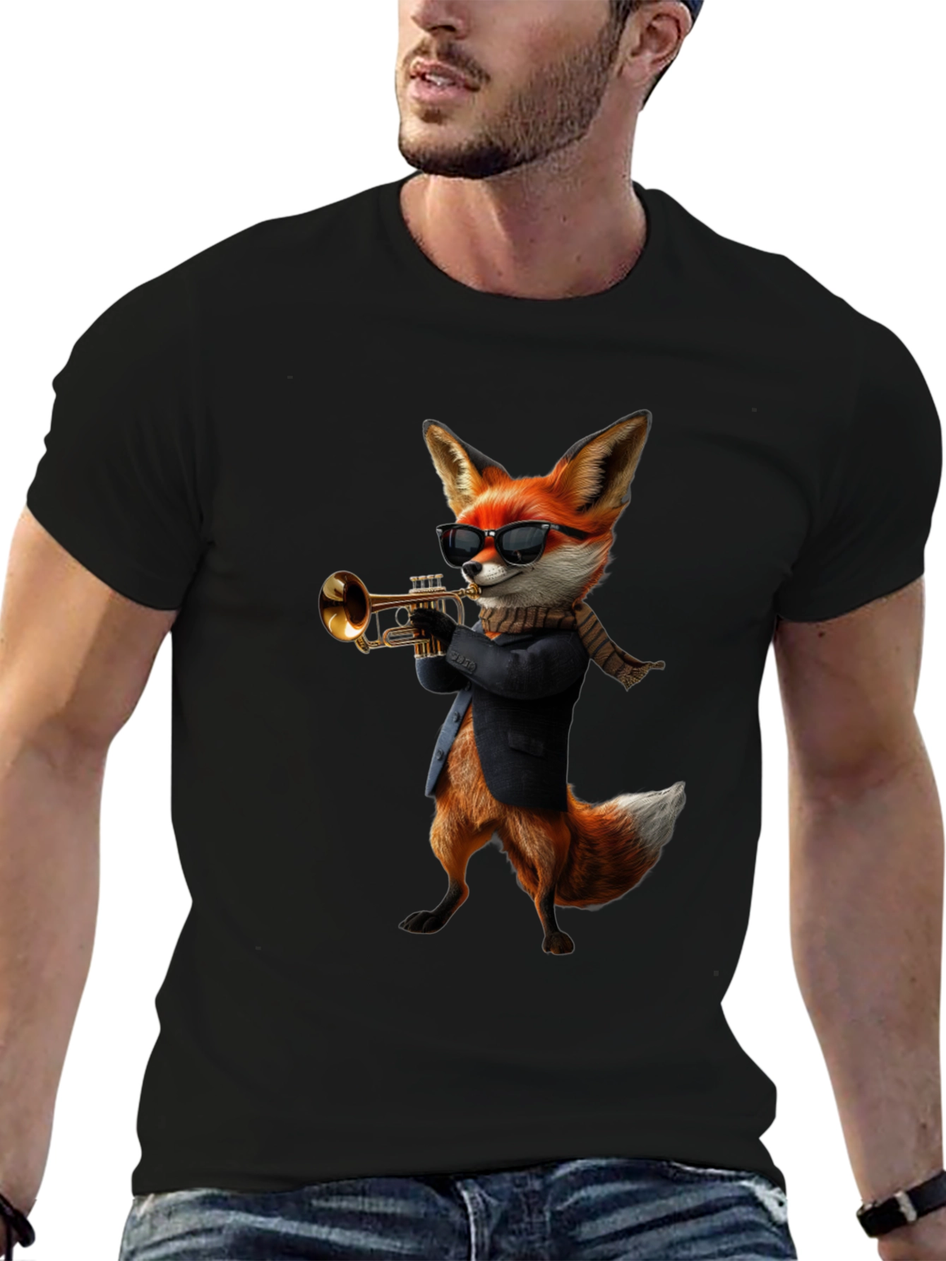 Cool Fox Trumpet Player Graphic T-Shirt