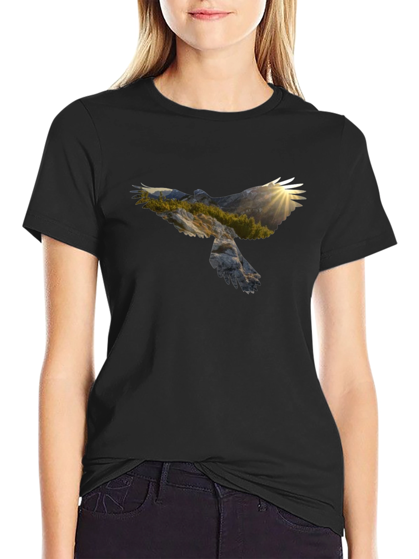 Eagle Mountainscape Graphic Black T-Shirt