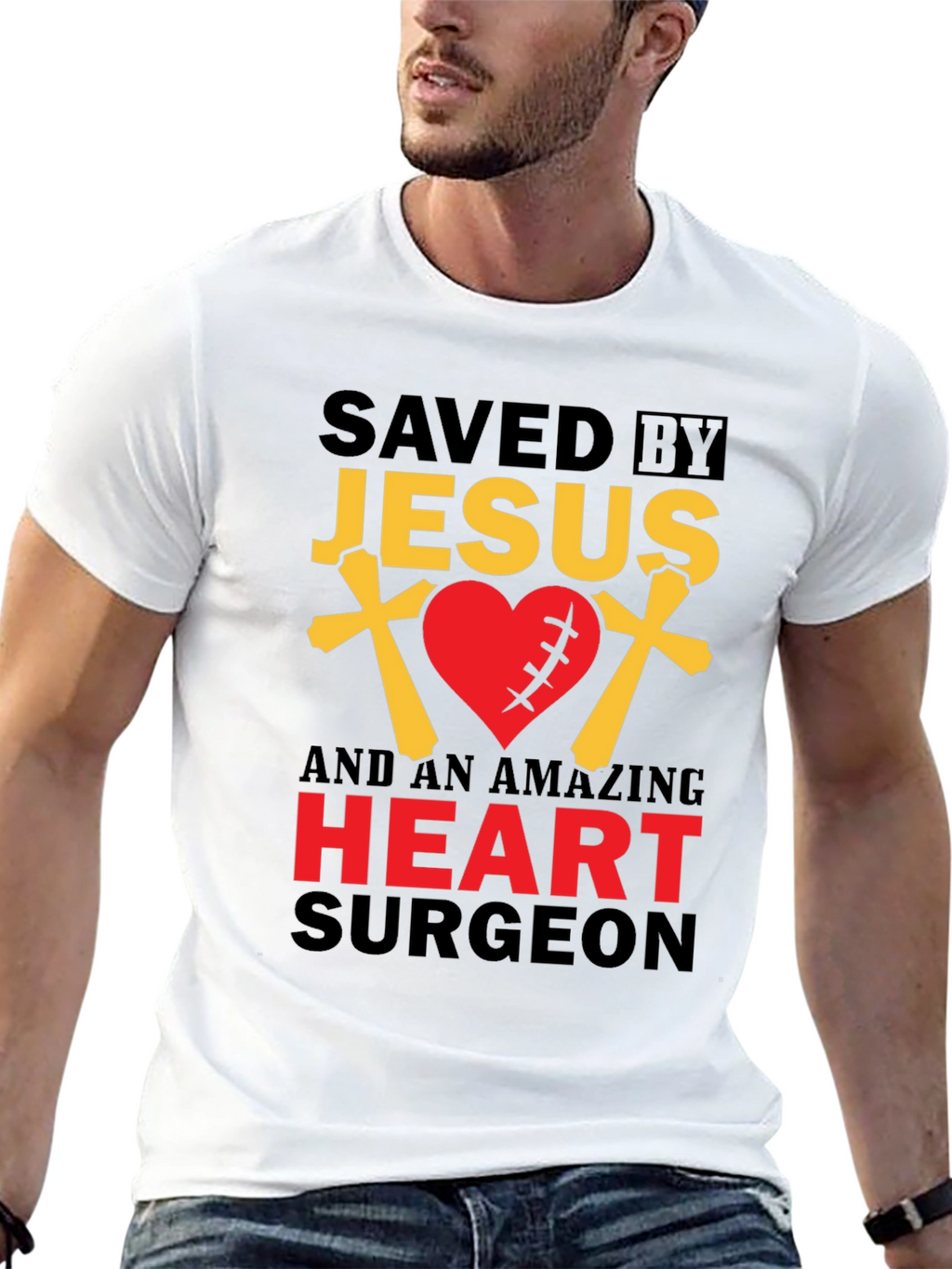 Saved By Jesus Heart Surgeon Graphic T-Shirt