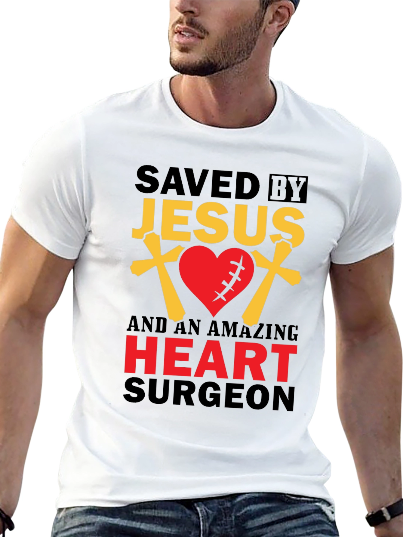 Saved By Jesus Heart Surgeon Graphic T-Shirt