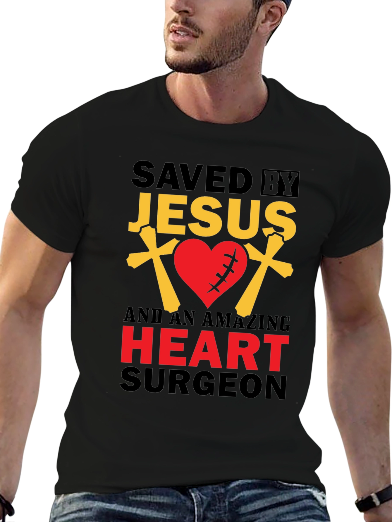 Saved By Jesus Heart Surgeon Graphic T-Shirt