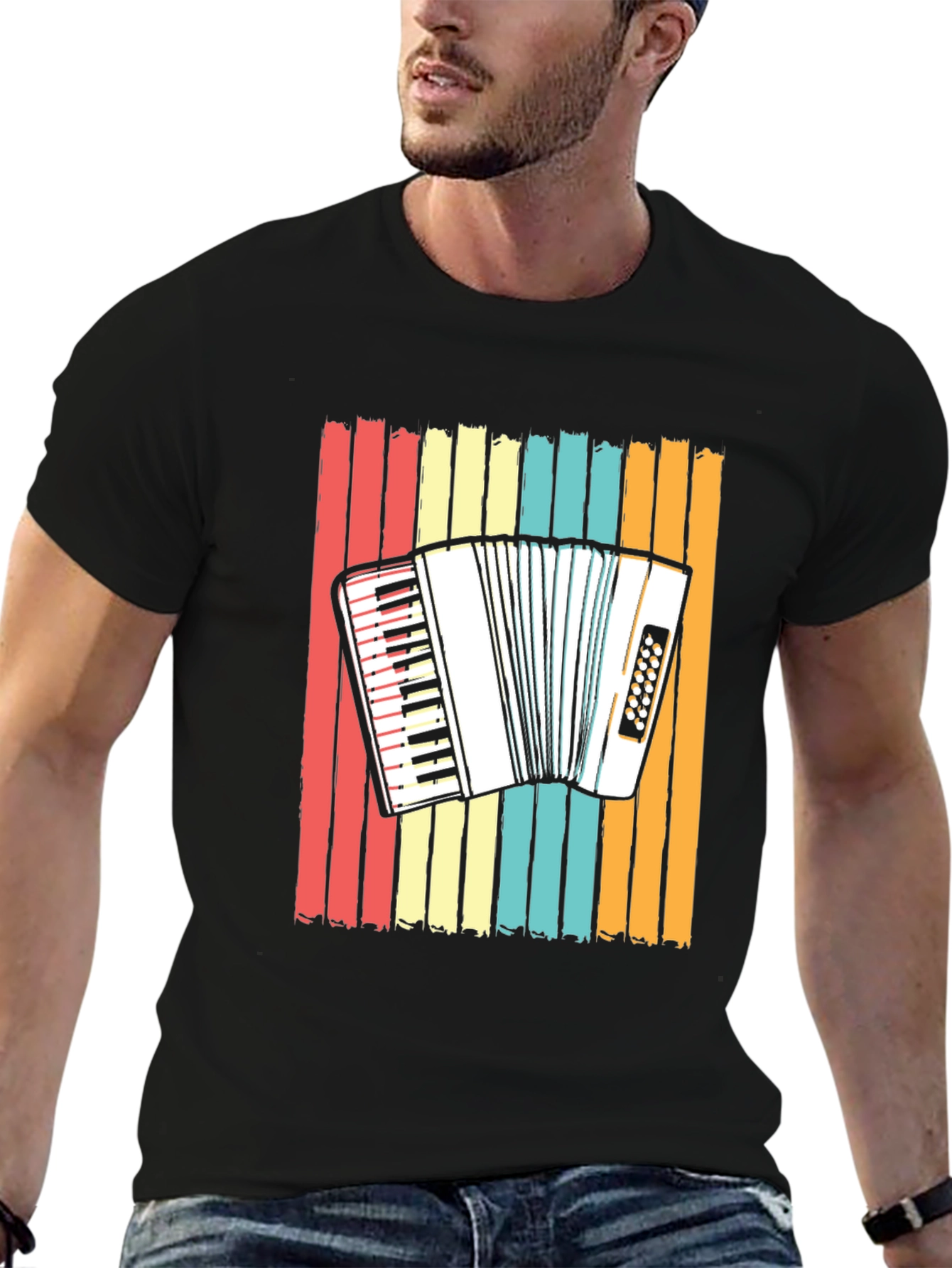 Accordion Retro Stripe T-Shirt - Music Lover Tee