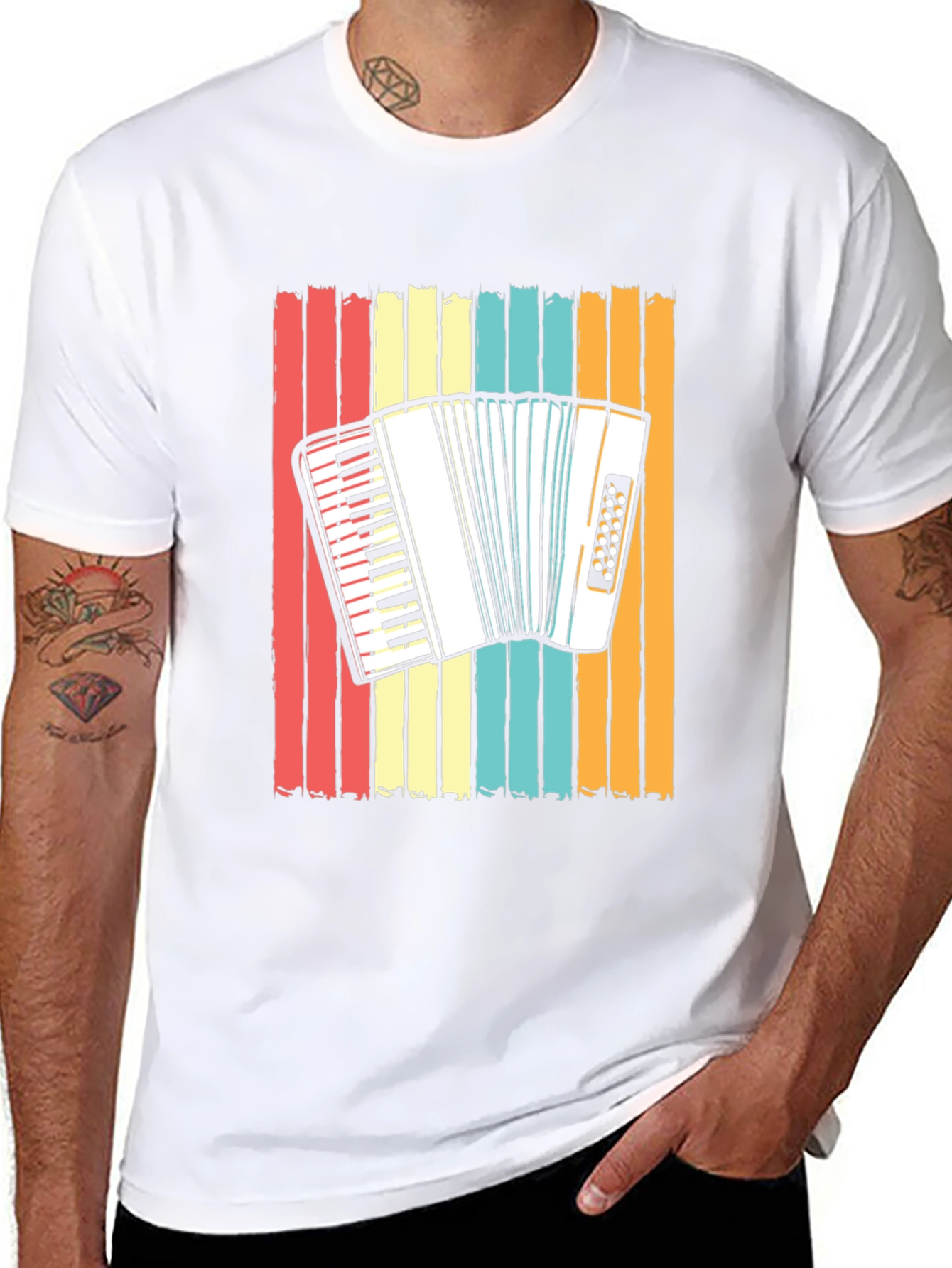 Accordion Retro Stripe T-Shirt - Music Lover Tee
