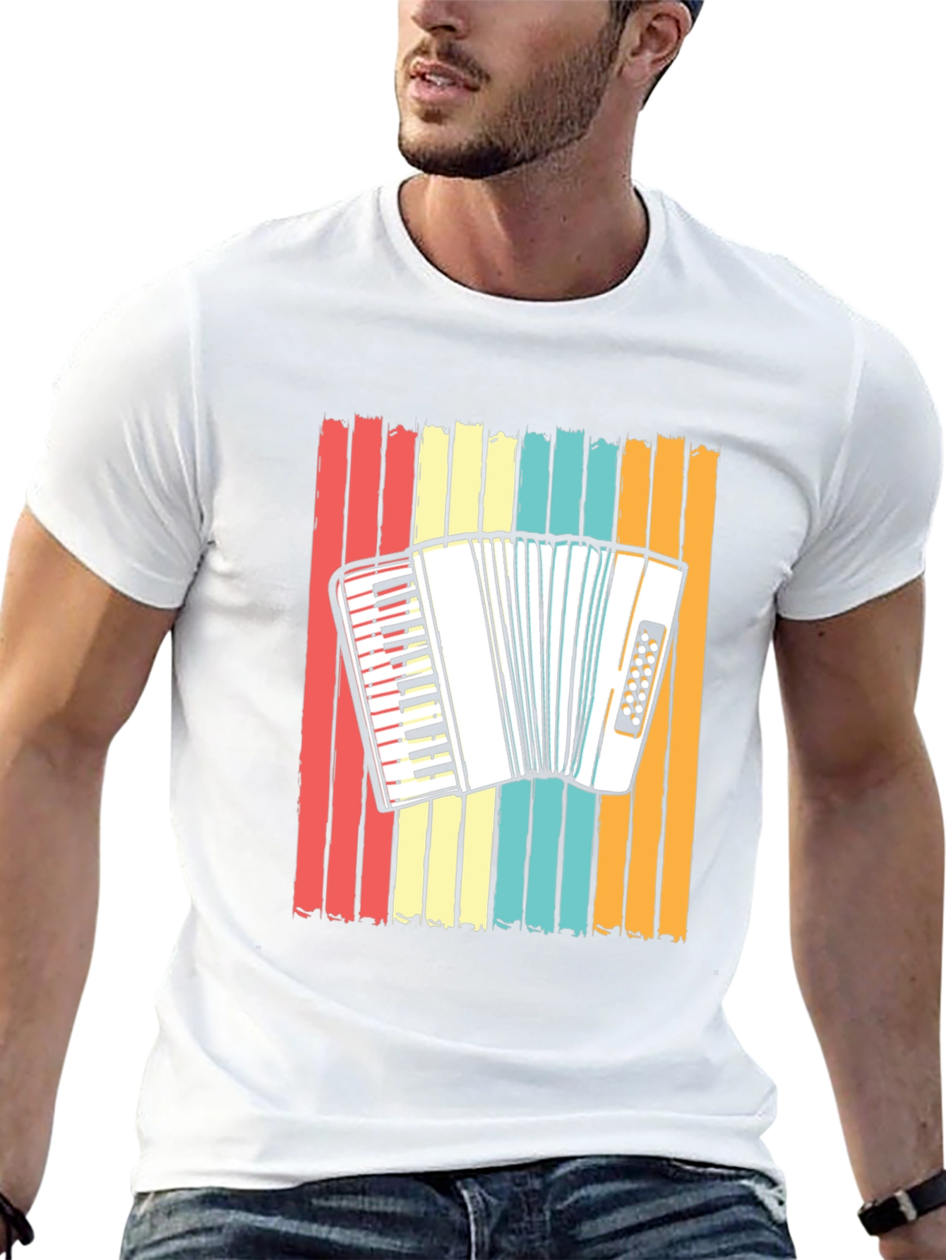Accordion Retro Stripe T-Shirt - Music Lover Tee