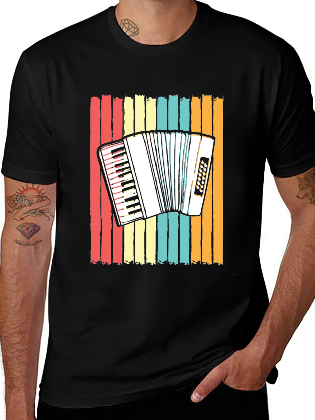 Accordion Retro Stripe T-Shirt - Music Lover Tee