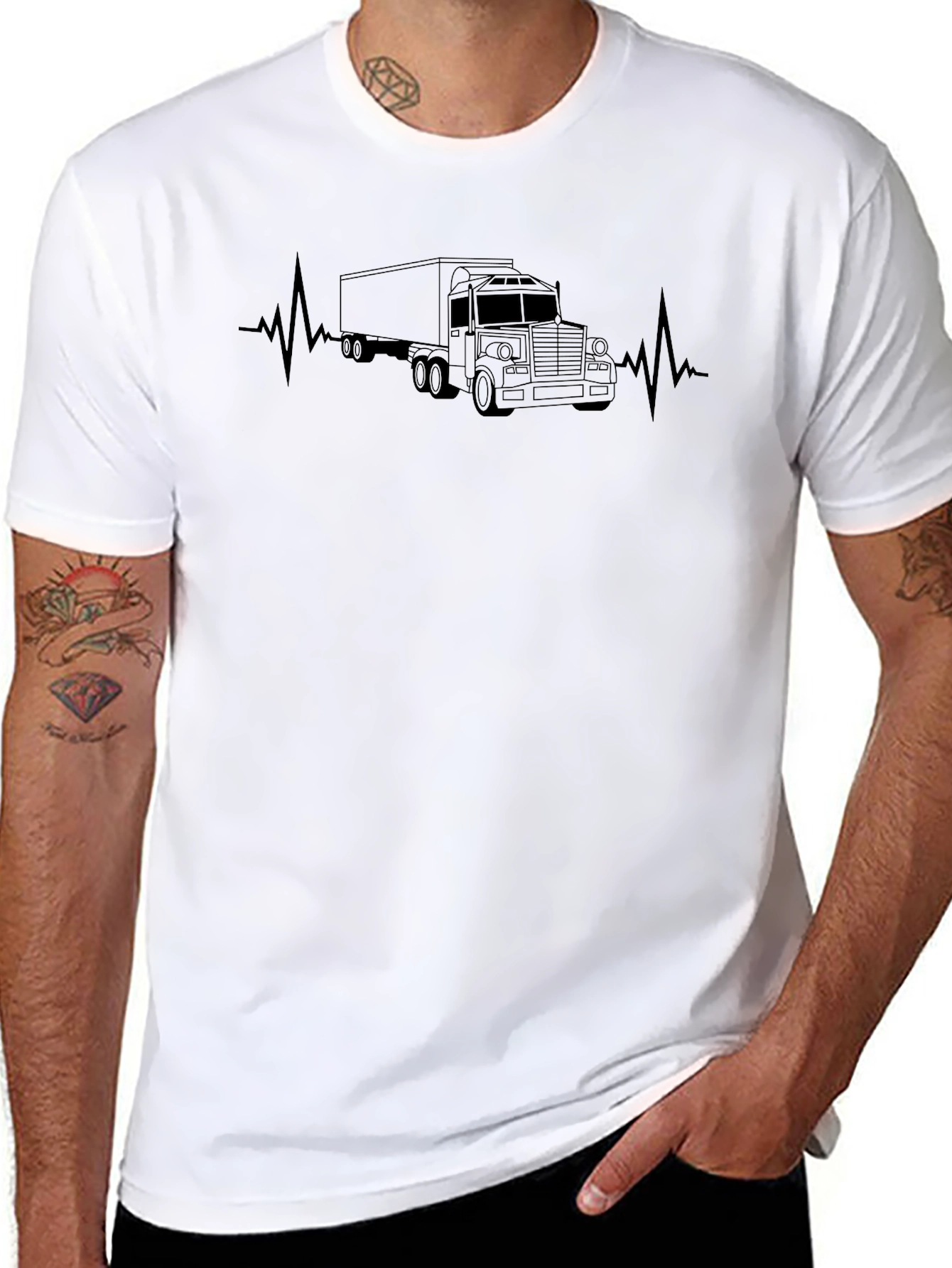 Trucker Heartbeat T-Shirt - Black Crew Neck