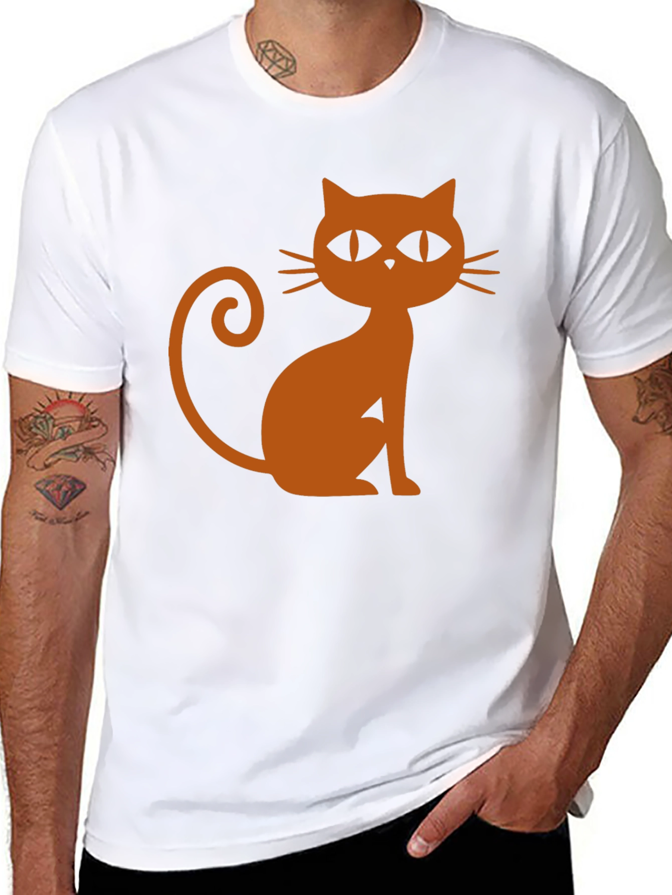 Black T-Shirt with Halloween Cat Graphic