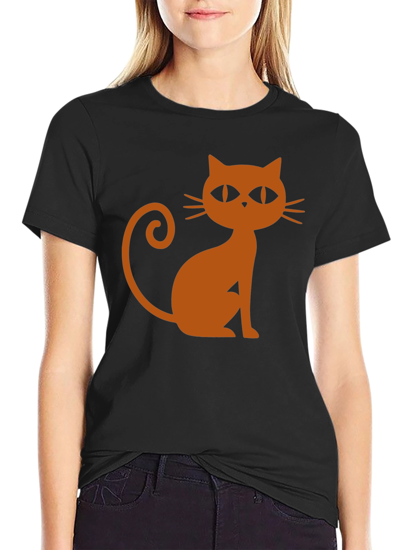 Black T-Shirt with Halloween Cat Graphic