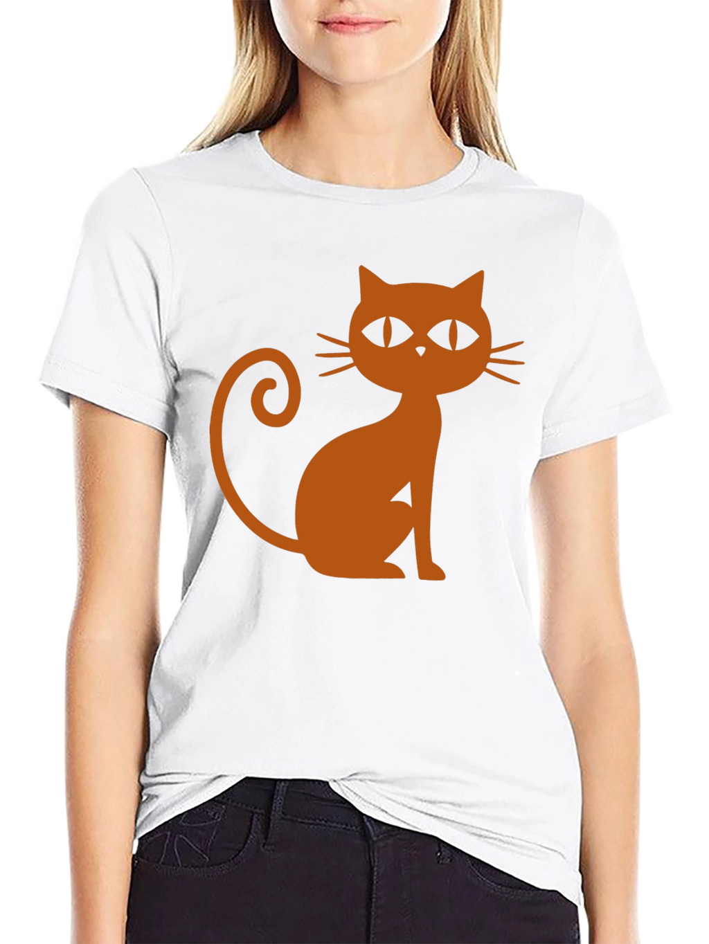 Black T-Shirt with Halloween Cat Graphic