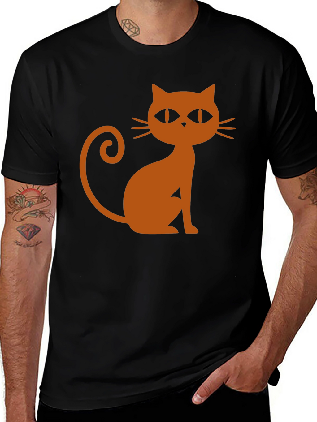Black T-Shirt with Halloween Cat Graphic