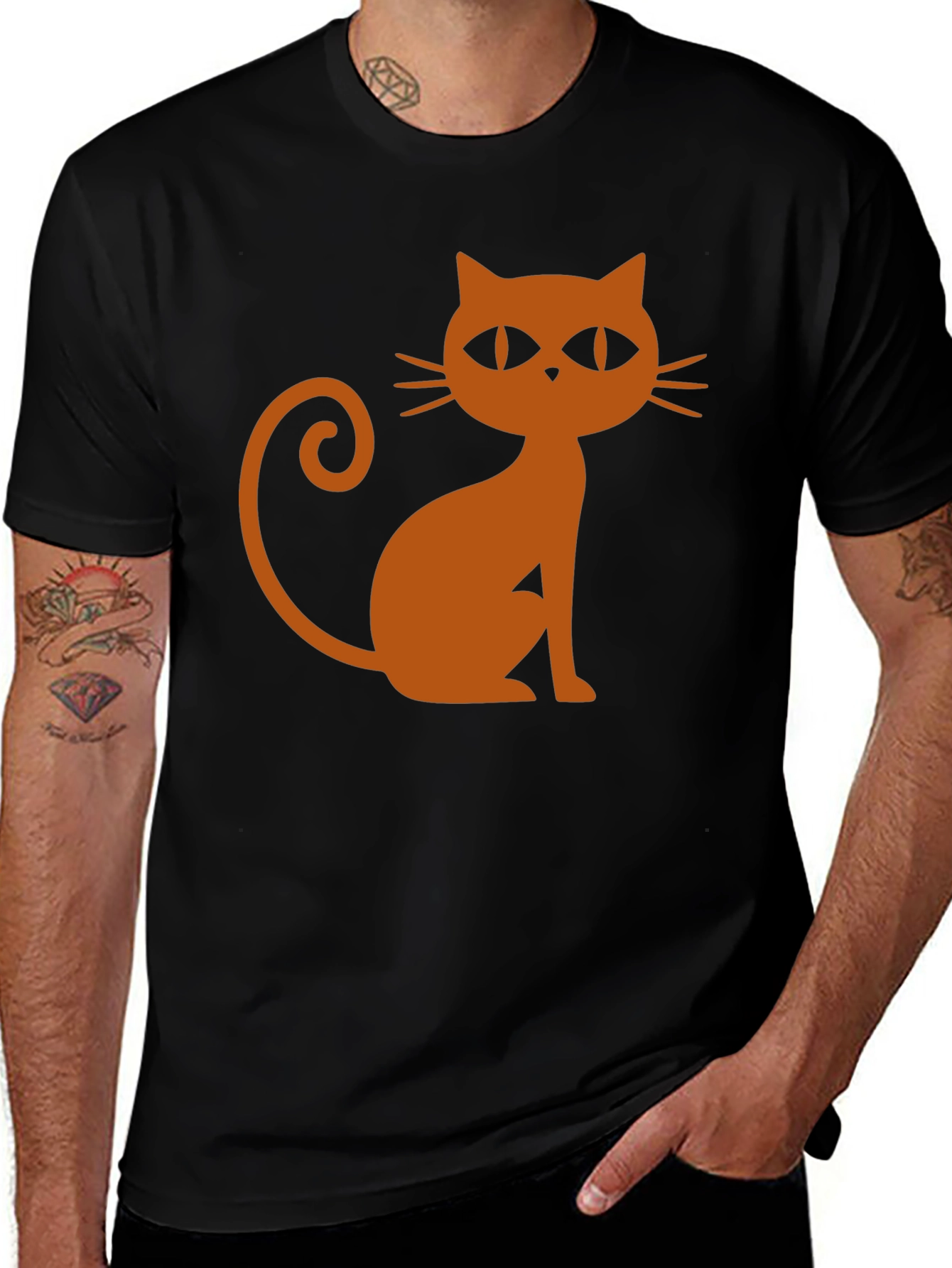 Black T-Shirt with Halloween Cat Graphic