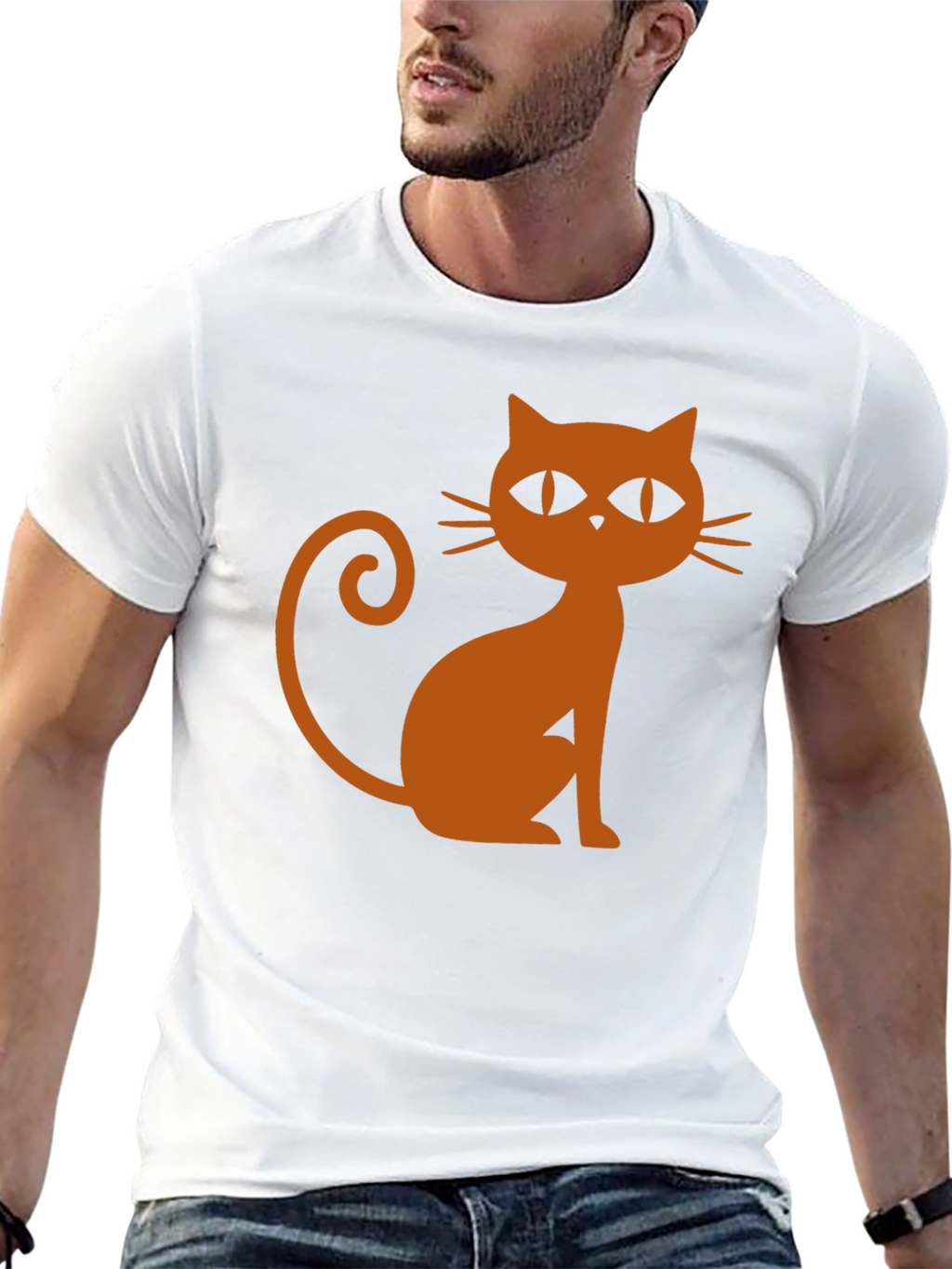 Black T-Shirt with Halloween Cat Graphic