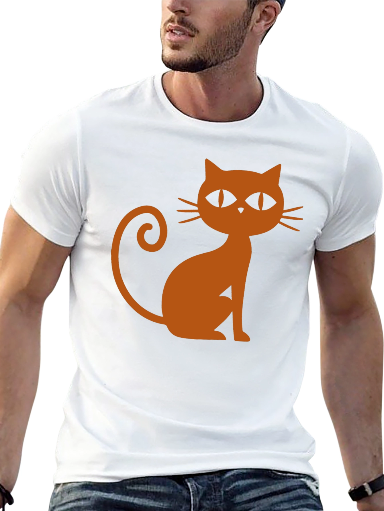 Black T-Shirt with Halloween Cat Graphic