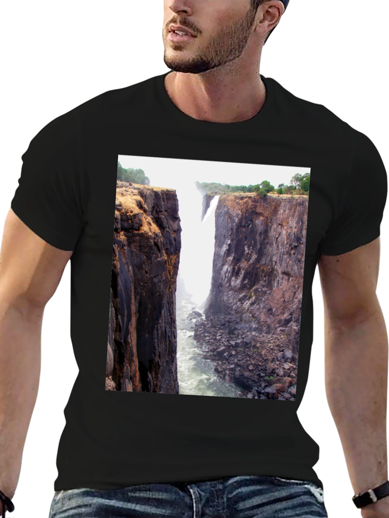 Waterfall Graphic Tee - Black Short Sleeve