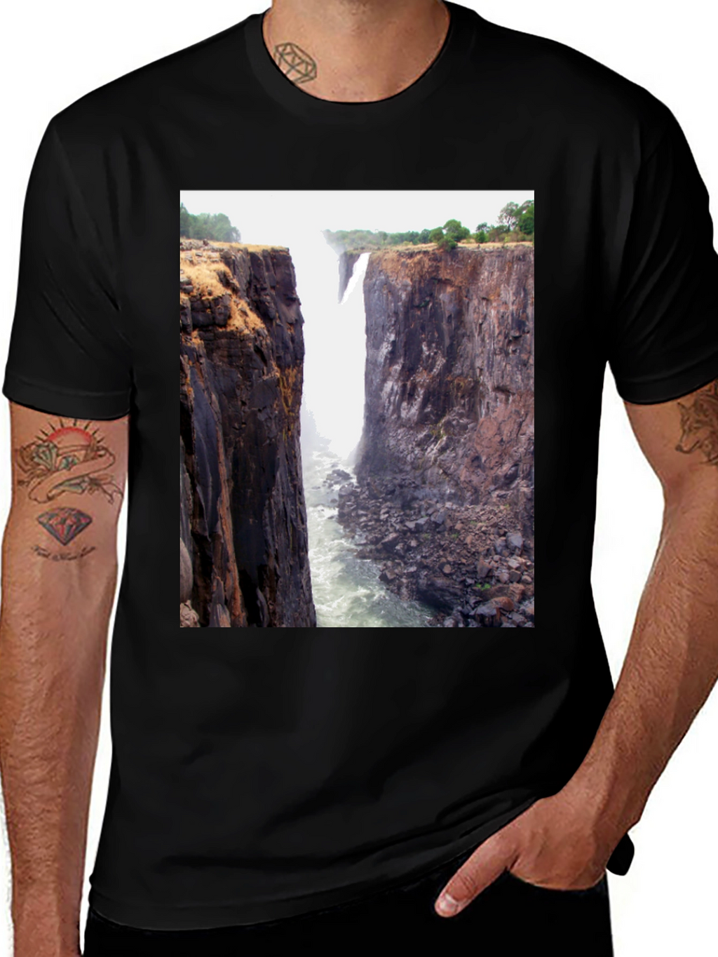 Waterfall Graphic Tee - Black Short Sleeve