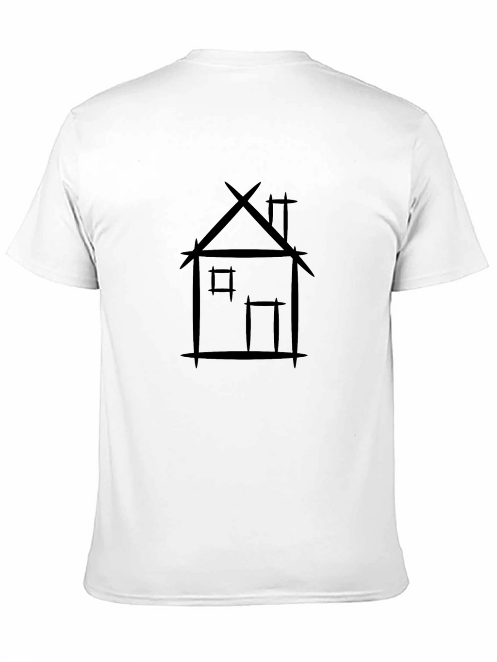 Black T-Shirt with Hand Drawn House Graphic
