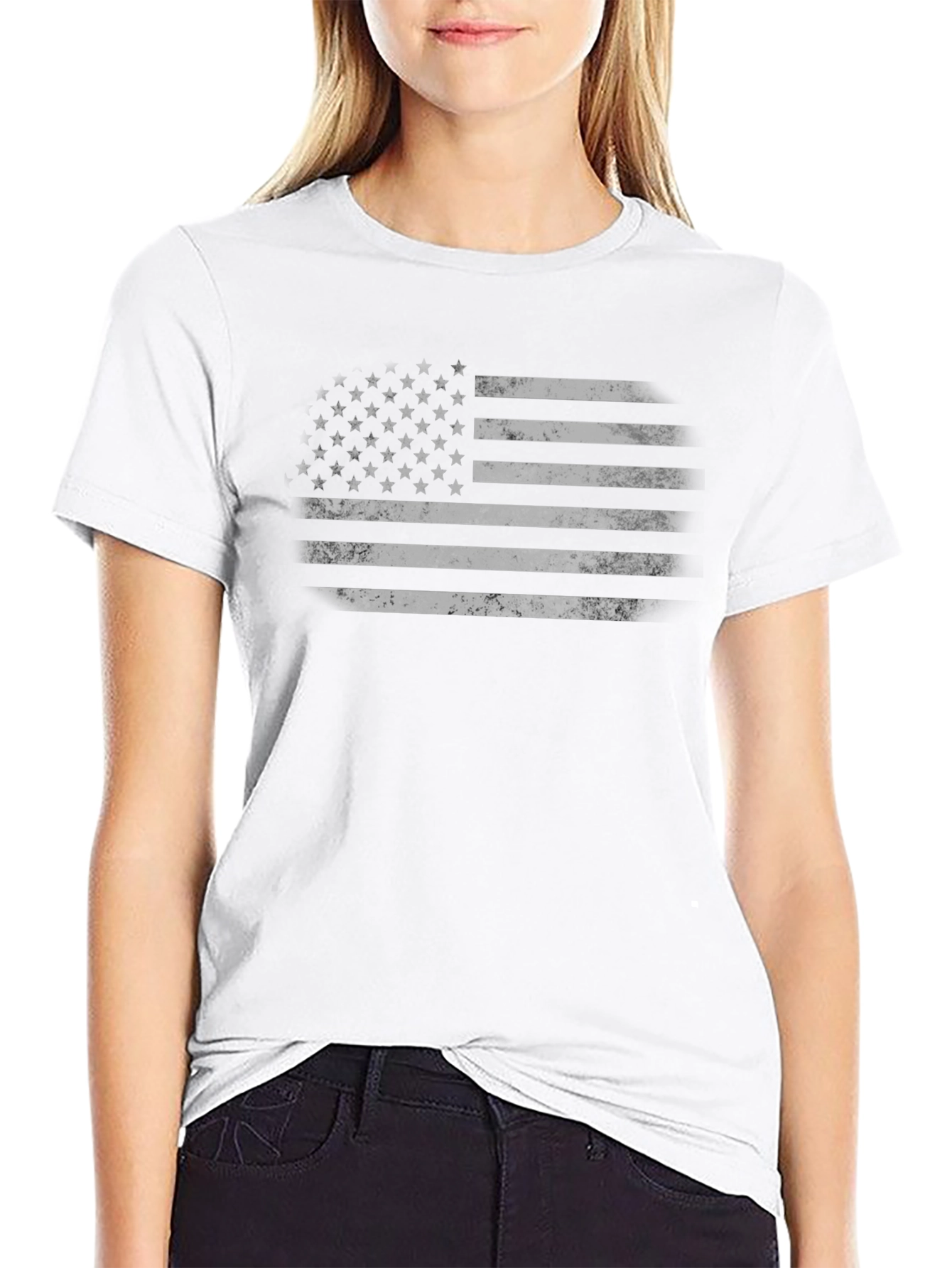 Distressed American Flag Graphic Tee - Black