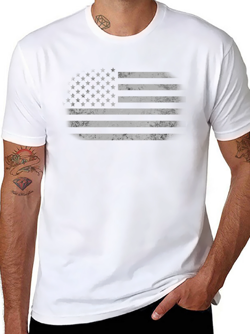 Distressed American Flag Graphic Tee - Black