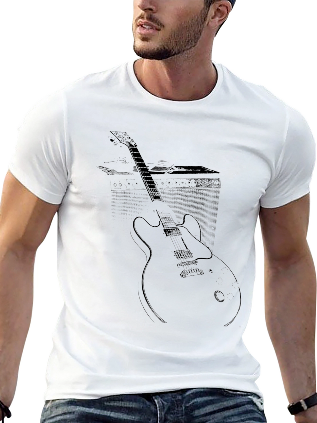 Electric Guitar Graphic Tee - Black Cotton T-Shirt