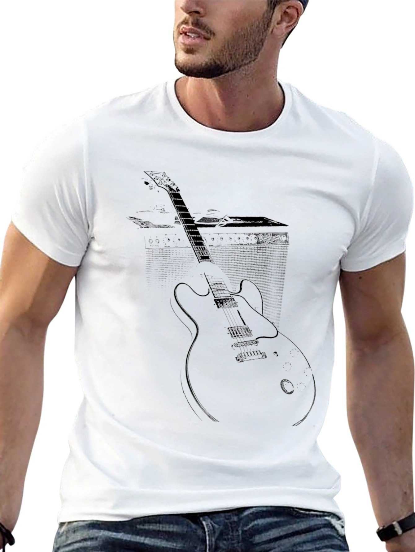 Electric Guitar Graphic Tee - Black Cotton T-Shirt