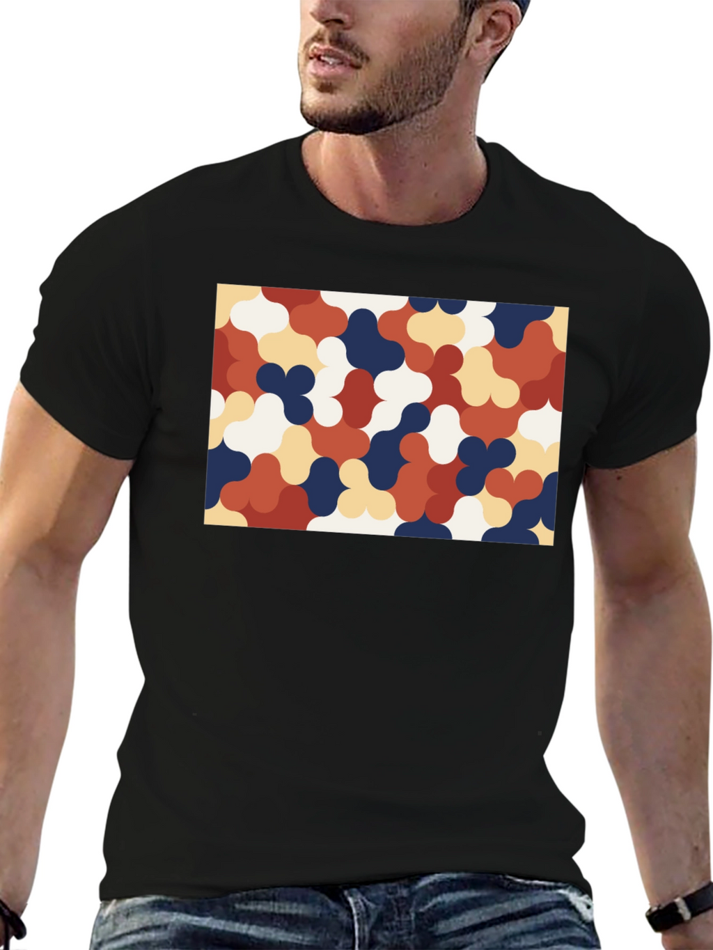 Retro Pattern Black T-Shirt